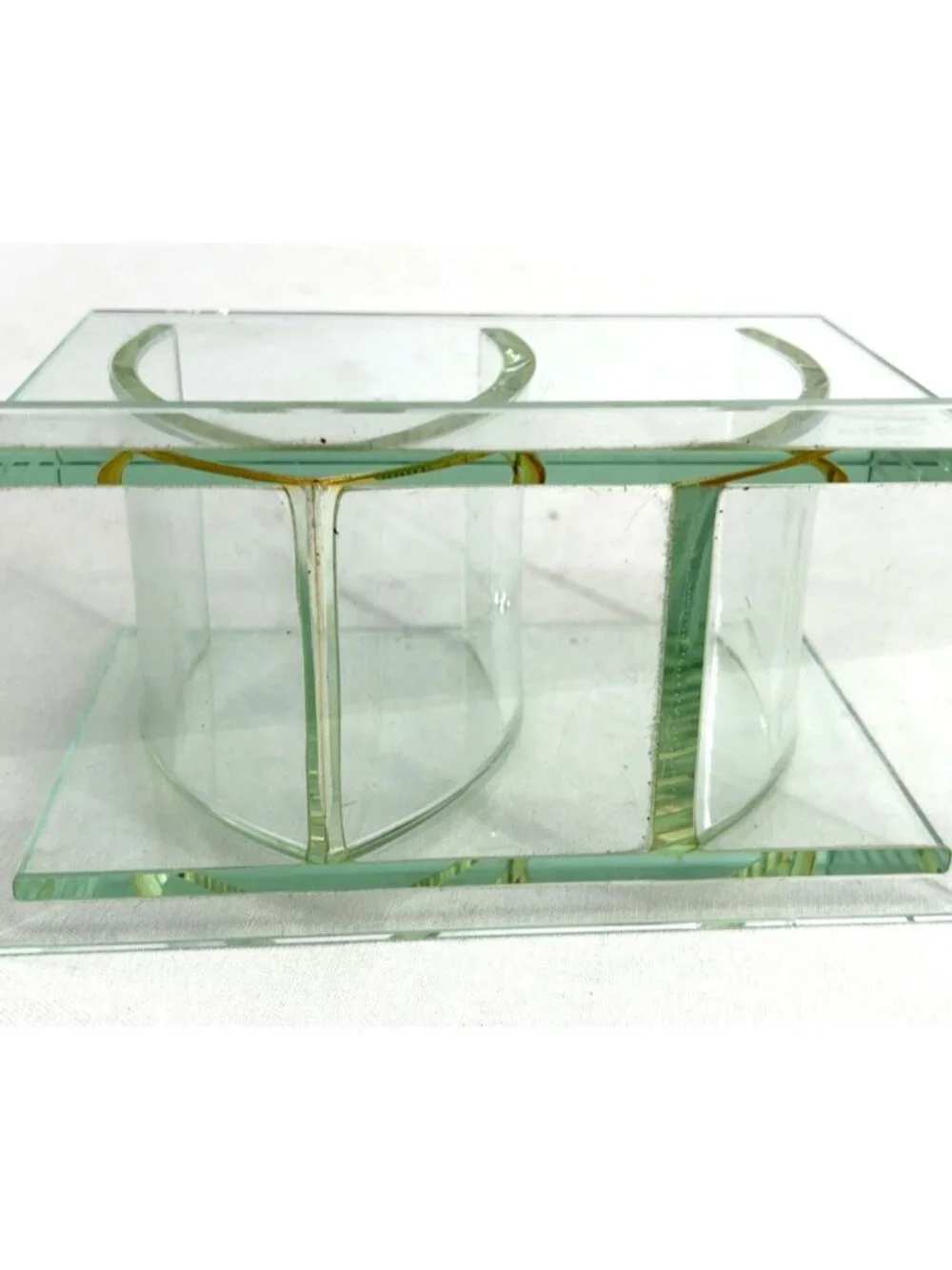 Azoo Vase Modernist Transparent Blue Glass Two Compartment 6.5